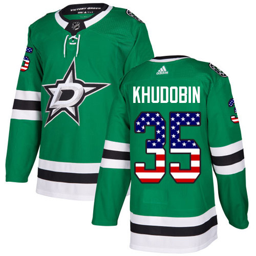 Adidas Men Dallas Stars #35 Anton Khudobin Green Home Authentic USA Flag Stitched NHL Jersey->dallas stars->NHL Jersey